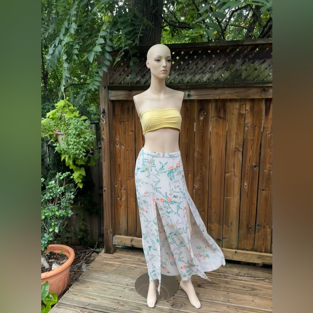 Boho Double Split Maxi Skirt with Rose Motif